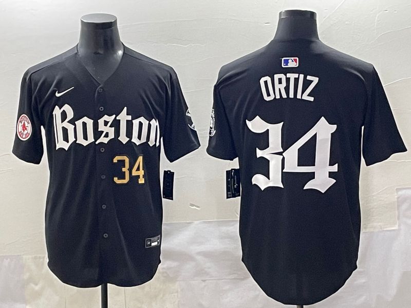 Men 2025 Boston Red Sox #34 Ortiz Black Five generations Joint Name Nike MLB Jersey style 6->boston red sox->MLB Jersey